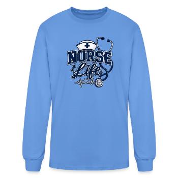 Nurse Life - Stethoscope Heartbeat Design - Men's Long Sleeve T-Shirt - carolina blue - Front