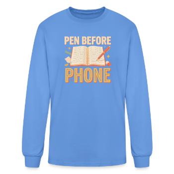 Pen Before Phone T Shirt, Analog Lifestyle Shirt - Men's Long Sleeve T-Shirt - carolina blue - Front
