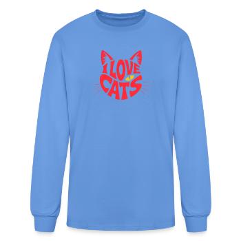 Love Cats Bold Cartoon Print - Men's Long Sleeve T-Shirt - carolina blue - Front