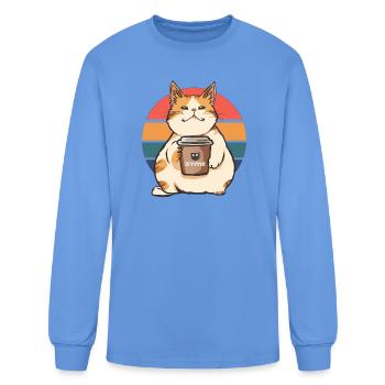 Retro Cat with Coffee Cup Gym - Men's Long Sleeve T-Shirt - carolina blue - Front
