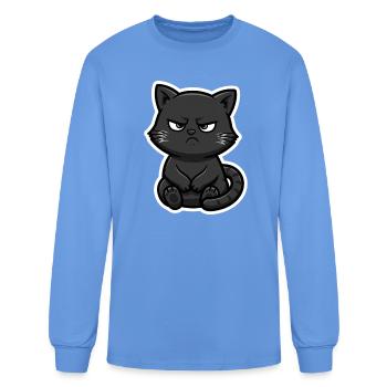 Grumpy Black Cat with White Outline - Men's Long Sleeve T-Shirt - carolina blue - Front