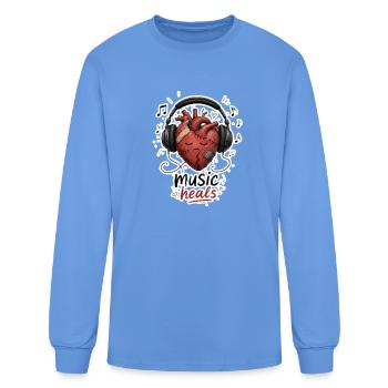 Music Heals Broken Heart Headphones Design - Men's Long Sleeve T-Shirt - carolina blue - Front