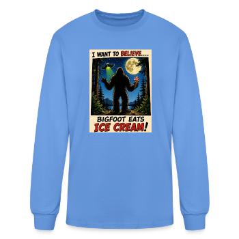 Funny Bigfoot Ice Cream UFO Shirt - Men's Long Sleeve T-Shirt - carolina blue - Front