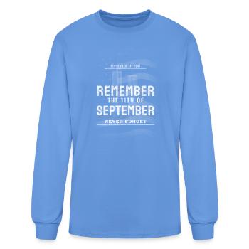 911 Never Forget 2026 Grunge American Flag Overlay - Men's Long Sleeve T-Shirt - carolina blue - Front