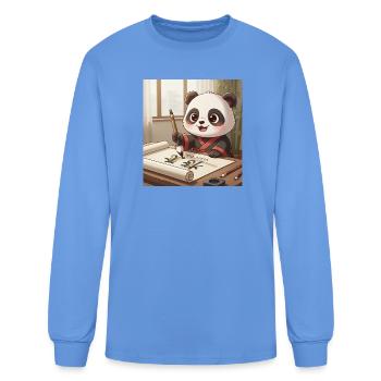 Panda Calligraphy in Han Robe - Men's Long Sleeve T-Shirt - carolina blue - Front