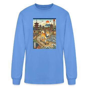 Shiba on Skateboard in Ukiyo-e Japan - Men's Long Sleeve T-Shirt - carolina blue - Front