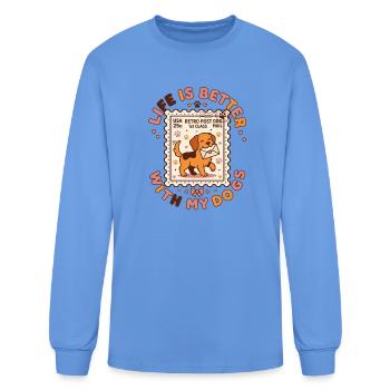 Life Is Better With My Dog Stamp Cute Retro Puppy  - Men's Long Sleeve T-Shirt - carolina blue - Front