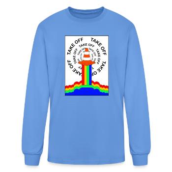 Safety Cone Rocket Rainbow Smoke Funny - Men's Long Sleeve T-Shirt - carolina blue - Front