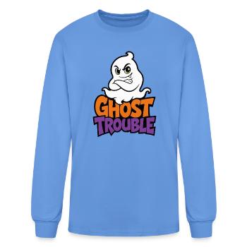 Mischievous Ghost with Bold Text - Men's Long Sleeve T-Shirt - carolina blue - Front