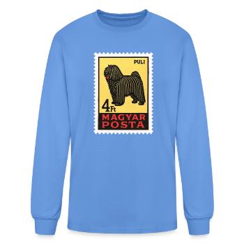 Vintage Hungary Puli Dog Magyar Posta Stamp Art - Men's Long Sleeve T-Shirt - carolina blue - Front