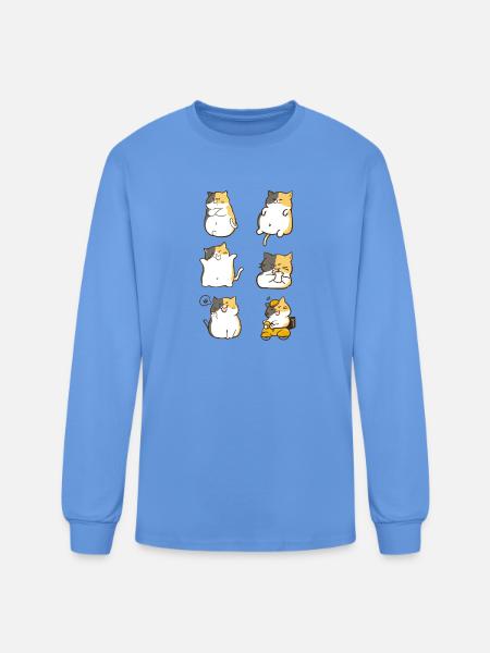 Chubby Calico Cat Expressions - Men's Long Sleeve T-Shirt - carolina blue