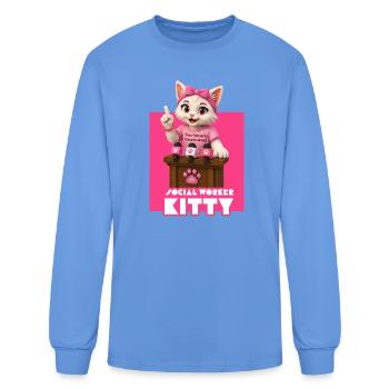 Social Worker Kitty Artwork  - Men's Long Sleeve T-Shirt - carolina blue - Front
