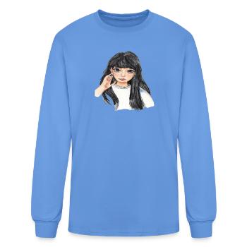Dreamy Dark Haired Girl Portrait - Men's Long Sleeve T-Shirt - carolina blue - Front