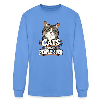 Cat Attitude Meme Tee - Men's Long Sleeve T-Shirt - carolina blue - Front