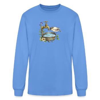 Bird at Rustic Tap Garden Watering - Men's Long Sleeve T-Shirt - carolina blue - Front