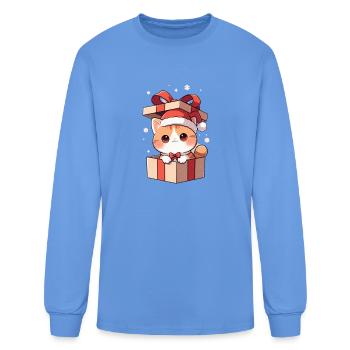 Santa Paws Kitten in Gift Box - Men's Long Sleeve T-Shirt - carolina blue - Front