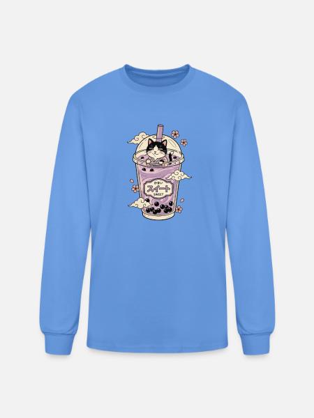 Lavender Boba Cat - Men's Long Sleeve T-Shirt - carolina blue