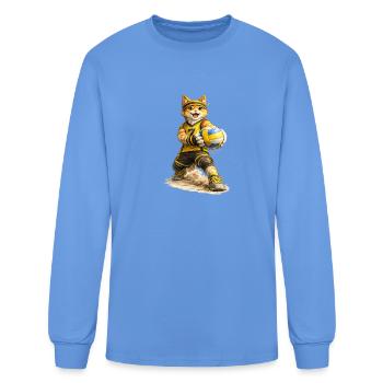 Volley Cat Mascot in Yellow Gear - Men's Long Sleeve T-Shirt - carolina blue - Front