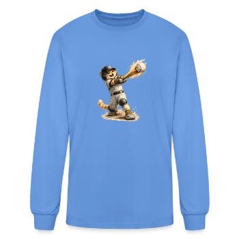Dessin animé Baseball Chat Batteur - T-shirt à manches longues Homme - bleu caroline - Devant