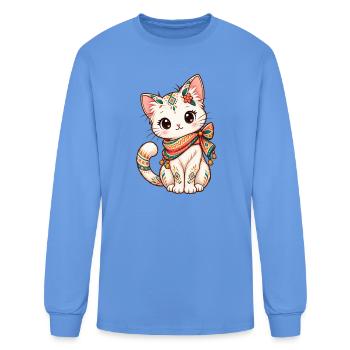 Geometric Kawaii Cat - Men's Long Sleeve T-Shirt - carolina blue - Front