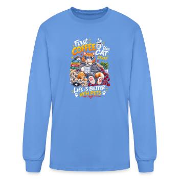 First Coffee Then Cat Stuff - Men's Long Sleeve T-Shirt - carolina blue - Front