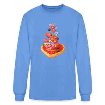 Heart-Shaped Pizza with Salami Illustration - Men's Long Sleeve T-Shirt - carolina blue - Front