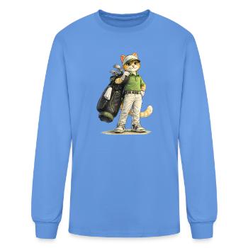 Cat Golf Pro on Course - Men's Long Sleeve T-Shirt - carolina blue - Front