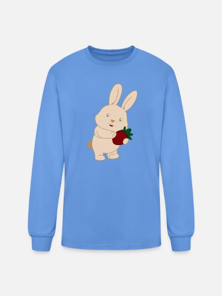 Bunny Holding Strawberry Charm - Men's Long Sleeve T-Shirt - carolina blue