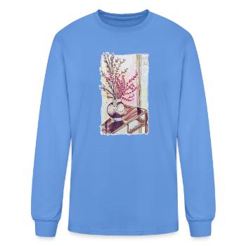 Red Plum Blossoms - Men's Long Sleeve T-Shirt - carolina blue - Front