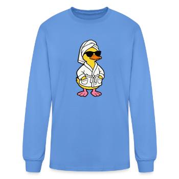 Duck in Spa Robe with Sunglasses - Men's Long Sleeve T-Shirt - carolina blue - Front