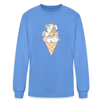 Cute Cats Ice Cream Cone Summer Beach - Men's Long Sleeve T-Shirt - carolina blue - Front