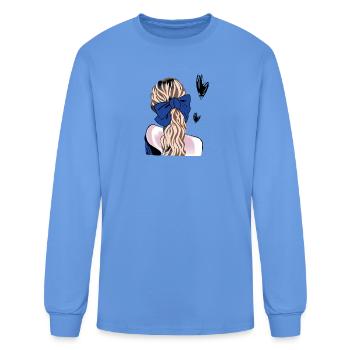 Ponytail with Blue Bow Illustration - Men's Long Sleeve T-Shirt - carolina blue - Front