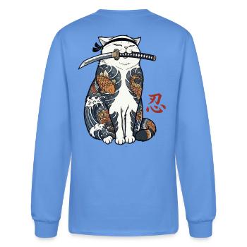 Cute Japanese Samurai Cat Katana Ninja Art - Men's Long Sleeve T-Shirt - carolina blue - Back