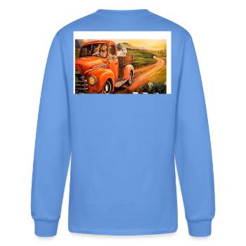 Jesus Rustic Roadtrip Sheep in Vintage Truck - Men's Long Sleeve T-Shirt - carolina blue - Back