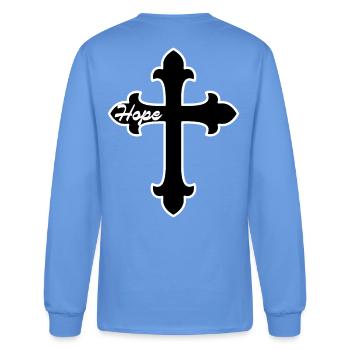 Hope Cross Outline Art for Faith Apparel - Men's Long Sleeve T-Shirt - carolina blue - Back