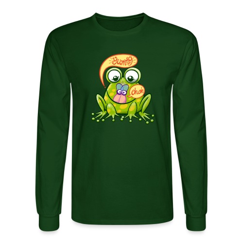 Mischievous green frog ready to eat a yummy fly - Men's Long Sleeve T-Shirt