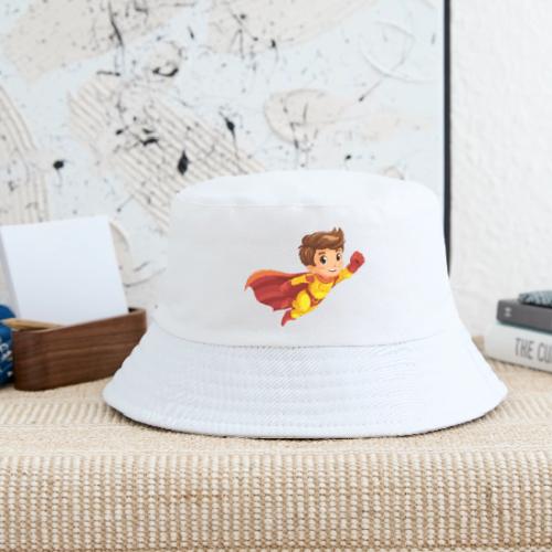 Cheerful Cartoon Superhero Boy Flying High - Kid's Bucket Hat