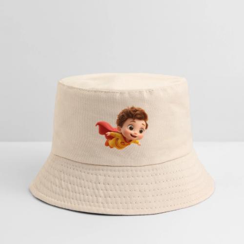 Flying Cartoon Superhero Boy in Yellow Suit - Kid's Bucket Hat