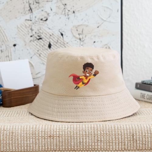 Flying Cartoon Superhero Boy in Red Cape - Kid's Bucket Hat