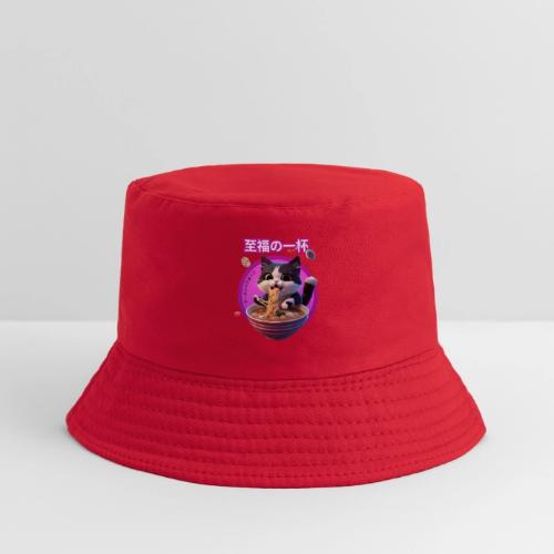 Cat Enjoying Ramen: Japanese Typography - Kid's Bucket Hat