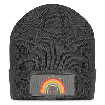 Rainbow with Cute Character Cut Out - Patch Beanie - charcoal grey - Front