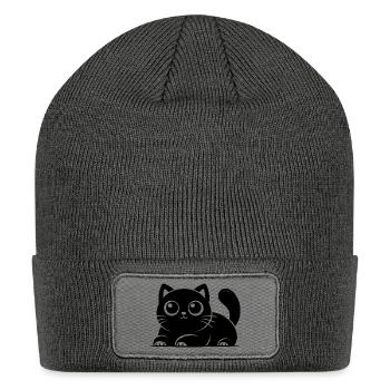 Cozy Cat Tomcat Face - Patch Beanie - charcoal grey - Front