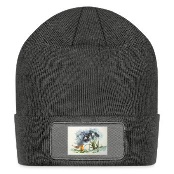 Early Crocus And Bird In Snow Watercolors - Patch Beanie - charcoal grey - Front