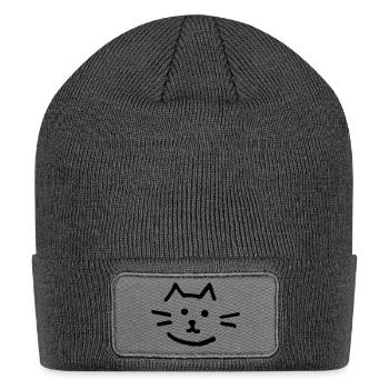 Cute Cat Doodle Drawing face - Patch Beanie - charcoal grey - Front