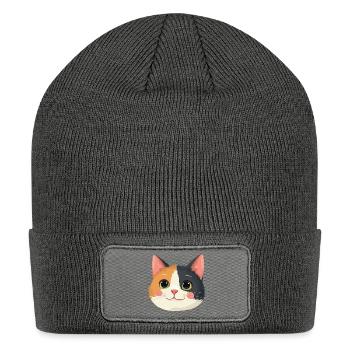 cute cat face - Patch Beanie - charcoal grey - Front