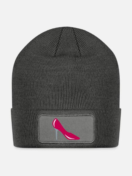 high heel shoe woman heel - Patch Beanie - charcoal grey