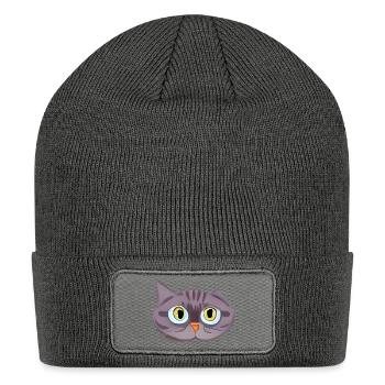 Cute Cat Face - Patch Beanie - charcoal grey - Front