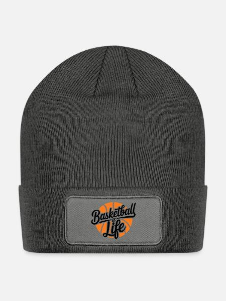 Basketball Is Life – Cursive Text - Patch Beanie - charcoal grey