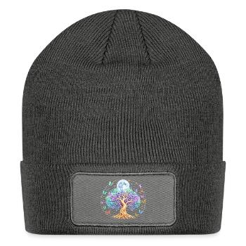 Pastel Moon Tree Butterfly Art - Patch Beanie - charcoal grey - Front