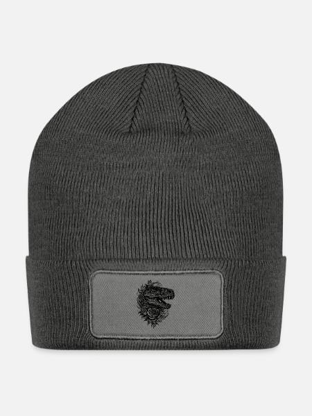 Dinosaur In Flower Tattoo Roses Dino Style - Patch Beanie - charcoal grey